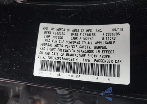 2017 Honda Accord Lx from USA, damaged, VIN 1HGCR2F38HA052614